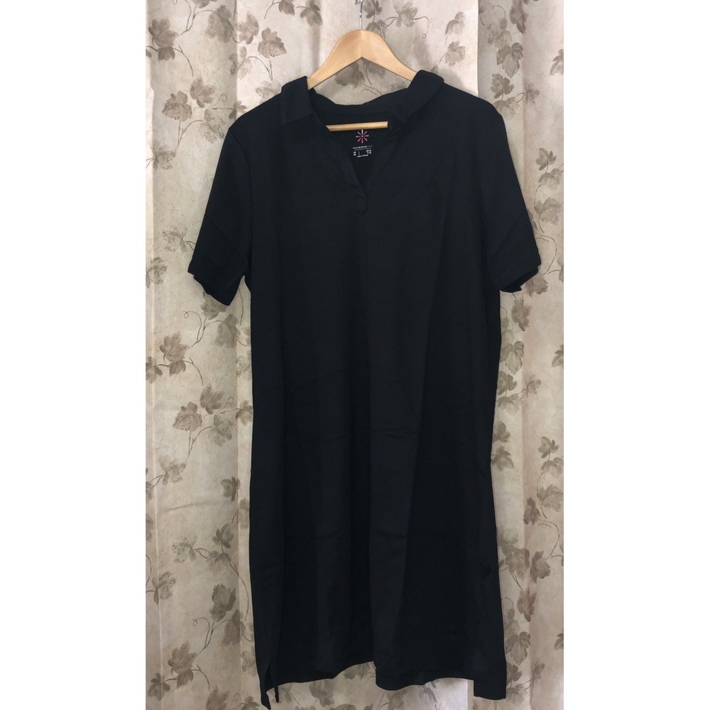 Isaac Mizrahi LIVE Essentials Jet Black Collared Neck Dress Size L NEW IN BAG